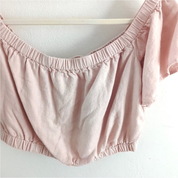 Abercrombie & Fitch Off The Shoulder Linen Blend Top Crop Top Blush Pink Medium - Picture 3 of 6